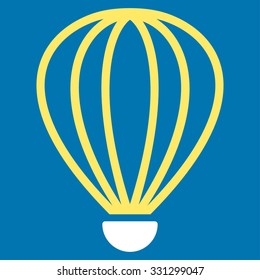 Aerostat vector icon. Style is flat bicolor yellow and white symbol, rounded angles, blue background.