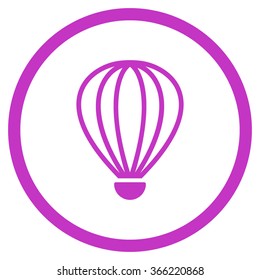 Aerostat vector icon. Style is flat circled symbol, violet color, rounded angles, white background.