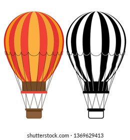 Aerostat vector icons. Hot air balloons isolated on white background. Illustration of hot air balloon with basket