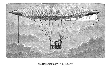 Aerostat, vintage engraved illustration. Industrial Encyclopedia - E.O. Lami - 1875