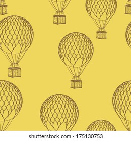 Aerostats vintage seamless pattern in yellow