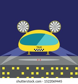 Aerotaxi vector icon on a background of the night city.