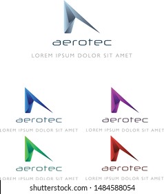 Aerotec Logo Concept. Perfect for aerospace and aeronautic businesses and startups. Can be used for websites, business cards, flyers, mood boards, and more.