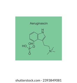 Aeruginascin molecular structure, skeletal formula diagram on green background. Scientific EPS10 vector illustration.