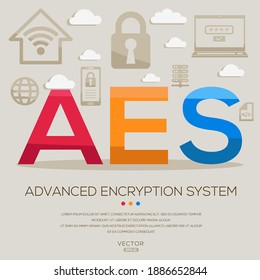 AES mean (Advanced Encryption System) IT Security acronyms ,letters and icons ,Vector illustration.
