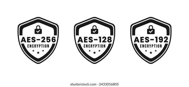 AES256 AES192 AES128 label or sign vector isolated. Best AES256 logo for apps, websites, and design elements about AES256 AES192 or AES128