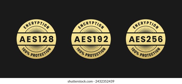 AES256 AES192 AES128 label vector isolated. Best AES256 label for apps, websites, and design elements about AES256 AES192 or AES128