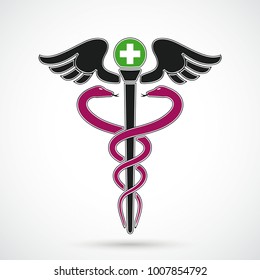 Aesculapian staff on the white background. Eps 10 vector file.