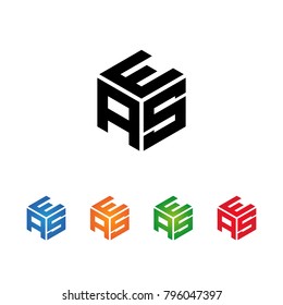 AES,EAS,SEA,SAE letters Logo Initial Template.Modern Style. Hexagon concept.Black,Blue,Orange,Green,Red color on white background
