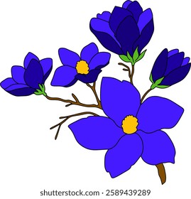 aeshetic blue flower vector with modern botanical vibes