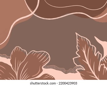 Aestethic earth toned brown colored monochrome vector greeting card and cover title background wallpaper with botanical decoration element