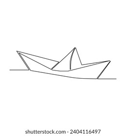 Aestetic paper boat One continuous line drawing origami craft concept vector illustration and minimalist.Paper boat oultline art in one line pro vector 