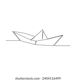 Aestetic paper boat One continuous line drawing origami craft concept vector illustration and minimalist.Paper boat oultline art in one line pro vector 