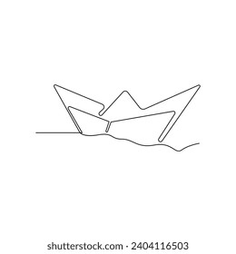 Barco de papel estético Un diseño de línea continua de origami concepto de ilustración vectorial y minimalista.Arte de línea de fondo de barco de papel en una línea pro vector 