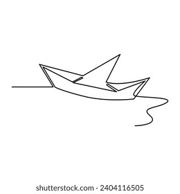 Aestetic paper boat One continuous line drawing origami craft concept vector illustration and minimalist.Paper boat oultline art in one line pro vector 