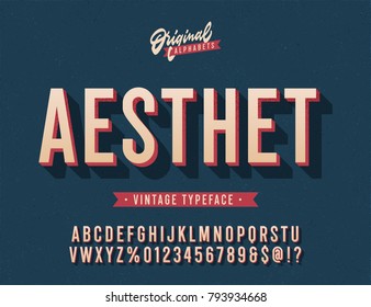 "Aesthet" Vintage 3D Alphabet. Retro Typeface. Vector Font Illustration