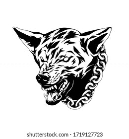aesthethic sketch skull wolf head vector tattoo design abstract triball illustration. black and white isolated