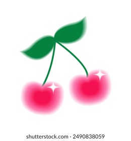 Aesthetic 2000s cherry fruit design element, icon, sticker. Soft y2k aura blur gradient illustration. Vector