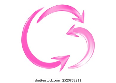 Aesthetic 3D glossy arrows, pink color element, isolated transparent background. Cute curvy arrows with shiny gradient texture