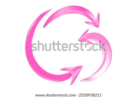 Aesthetic 3D glossy arrows, pink color element, isolated transparent background. Cute curvy arrows with shiny gradient texture
