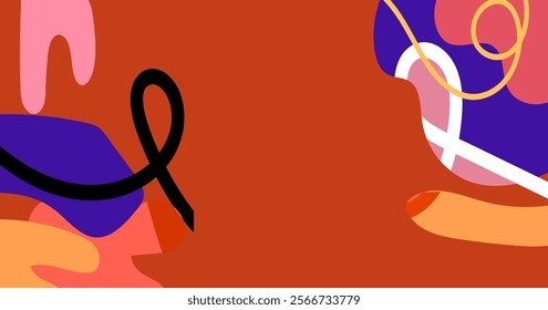 Aesthetic abstract boho background vector illustration. Dynamic colored shapes, lines and scribbles for banner, web, wallpaper and prints.