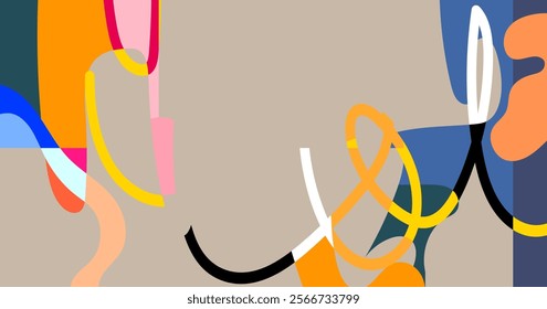 Aesthetic abstract boho background vector illustration. Dynamic colored shapes, lines and scribbles for banner, web, wallpaper and prints.