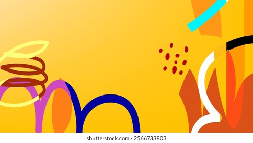 Aesthetic abstract boho background vector illustration. Dynamic colored shapes, lines and scribbles for banner, web, wallpaper and prints.