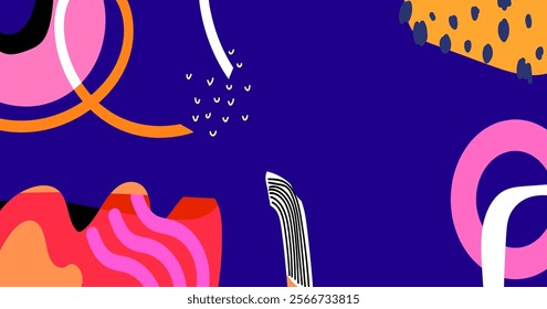 Aesthetic abstract boho background vector illustration. Dynamic colored shapes, lines and scribbles for banner, web, wallpaper and prints.