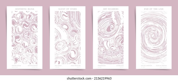 Aesthetic abstract boho design set for stories, social posts, placard, presentation or flyer. Vector pink space drawing of futuristic universe background collection.	