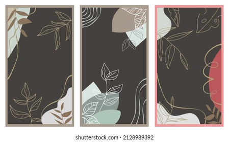 Aesthetic abstract botanical wall art poster prints. Scandinavian design, neutral natural colors. Bohemian collage wall prints. Mid Century Modern design. Plant fruit posters. Vector illustration