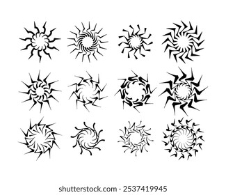 Icono de conjunto de giro de círculo abstracto estético, icono de conjunto de giro de chakra circular.