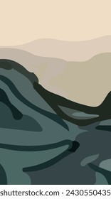 Aesthetic abstract composition with much unique combination of shapes and green colors