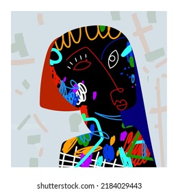 Caracteres faciales abstractos estéticos, ilustración vectorial de mano dura.