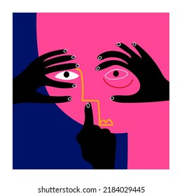 Aesthetic abstract face character rough hand drawn vector illustration.