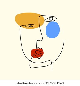Aesthetic abstract face one line,sketch,various doodle object vector illustration background.