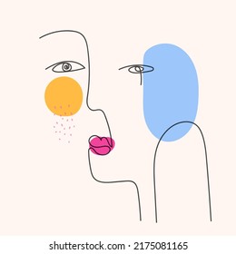 Aesthetic abstract face one line,sketch,various doodle object vector illustration background.