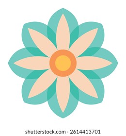 Aesthetic abstract flower with pastel petals and geometric green leaves illustration