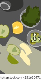 Aesthetic Abstract Healthy Food For Mood Board Social Media Stories Fruits And Green Salad Vector Design