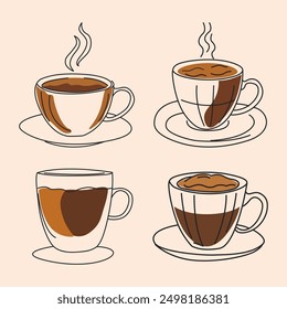 Ästhetische abstrakte Linie Kunst Kaffee Becher für Coffee Shop Poster Illustration Set.