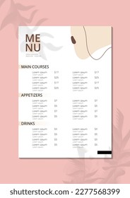 Aesthetic abstract and minimalist restaurant menu template design concept vector