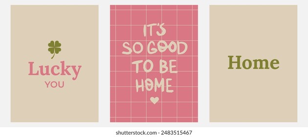 Aesthetic abstract pastel background with ispiration and motivation quotes and phrases posters on blurred pattern. Modern print for social media stories, album covers, banners, templates.