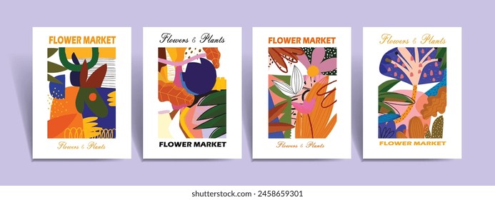 Aesthetic abstract plants and flowers, floral, flower market hand drawn vector illustration background. Design for wall art, decoration, print, poster, cover and wallpaper.