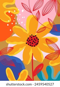 Aesthetic abstract plants and flowers, floral, hand drawn vector illustration background. Design for wall art, decoration, print, poster, cover and wallpaper.