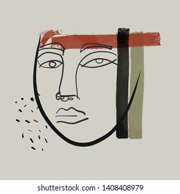 Aesthetic abstract portrait. One line continuous hand drawn doodle vector illustration. Minimalism design for invitations, flyers, placards, posters.