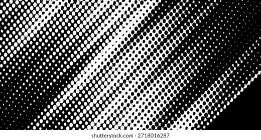 Aesthetic Abstract vector halftone tilted background with grainy stripes. Modern Dotted texture and trendy halftone tonal gradation effect.