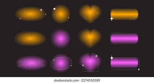 Aesthetic abstract vibrant y2k aura gradient shape collection  Soft retro heart and figure   line dark background  Minimalist brutalism isolated daisy mesh set  Trendy bright stories