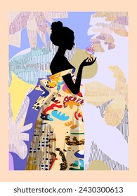 Aesthetic abstract woman figure grunge line art doodle hand drawn vector illustration. Luxury, glamour, fashionable graphic design for art print, poster, cover, wall art, decoration and background.