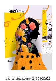 Aesthetic abstract woman figure grunge line art doodle hand drawn vector illustration. Luxury, glamour, fashionable graphic design for art print, poster, cover, wall art, decoration and background.