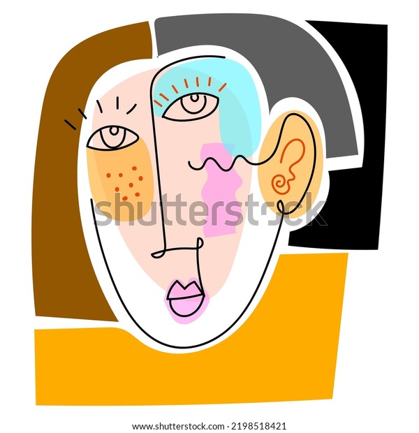 Aesthetic Abstract Womanman Face Hand Drawn Stock Vector (Royalty Free ...