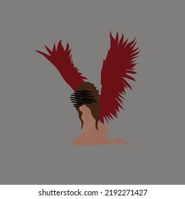 Aesthetic Angel Illustration. Vector Art. Broken Angel. Red and Black.